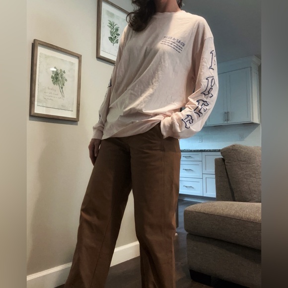 Free & Easy Palm Tree Barb Wire Long Sleeve Baby Pink Tee T Shirt - Picture 3 of 11